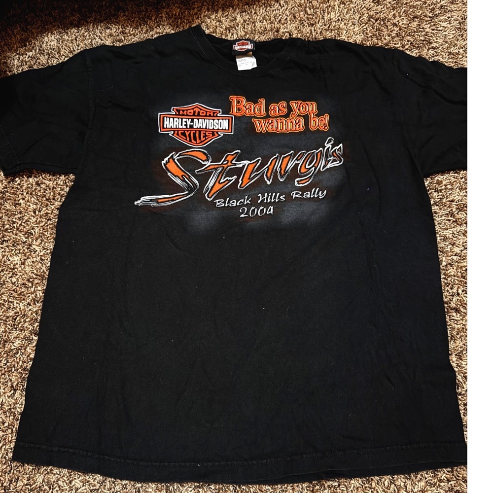 Harley Davidson Sturgis Black Hills Rally 2004 T-Shirt Mens XL Black Hanes USA